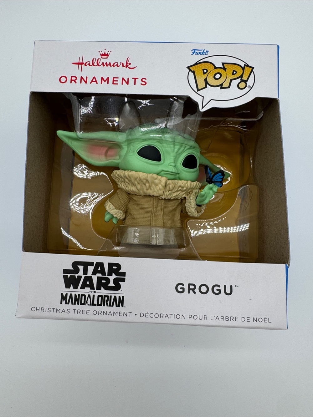 Hallmark Grogu Pop! Ornament - Green with Tan Coat and Blue Butterfly